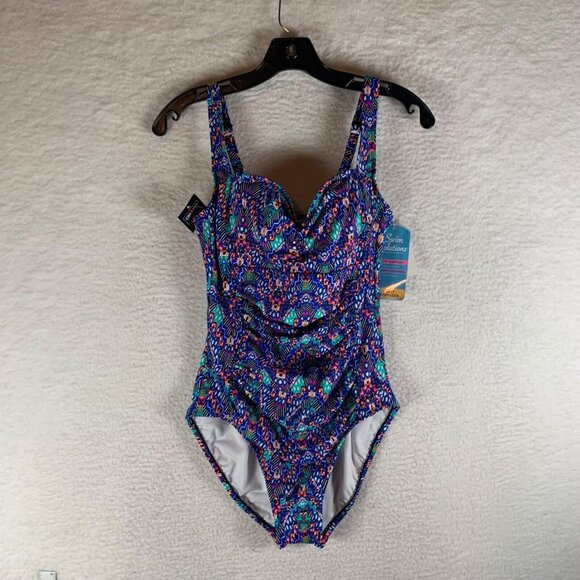 Swim Solutions Womens Tummy Control Shirred‎ One Piece Swimsuit Size 12 NWT 9402 - Picture 1 of 10